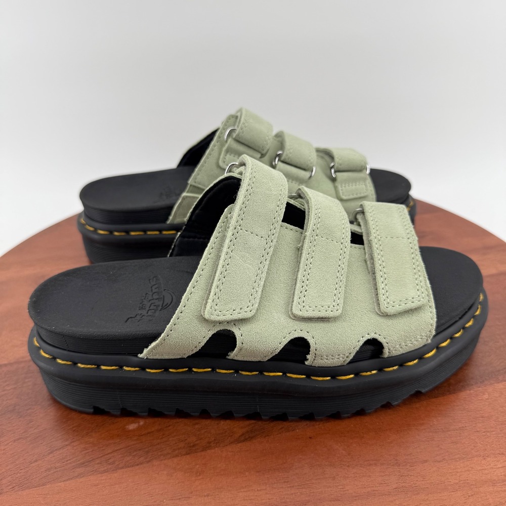 Dr. Martens Raine Slide Zebrilus Sole Sage Green Suede Platform Sandals Women 8